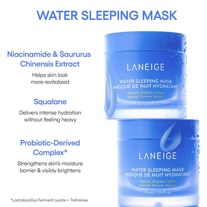 LANEIGE Icons to Go Set: Cream Skin, Water Bank Cream, Lip Sleeping Mask, Water Sleeping Mask, Travel Size, Full Size, Hydrate, Barrier-Boosting